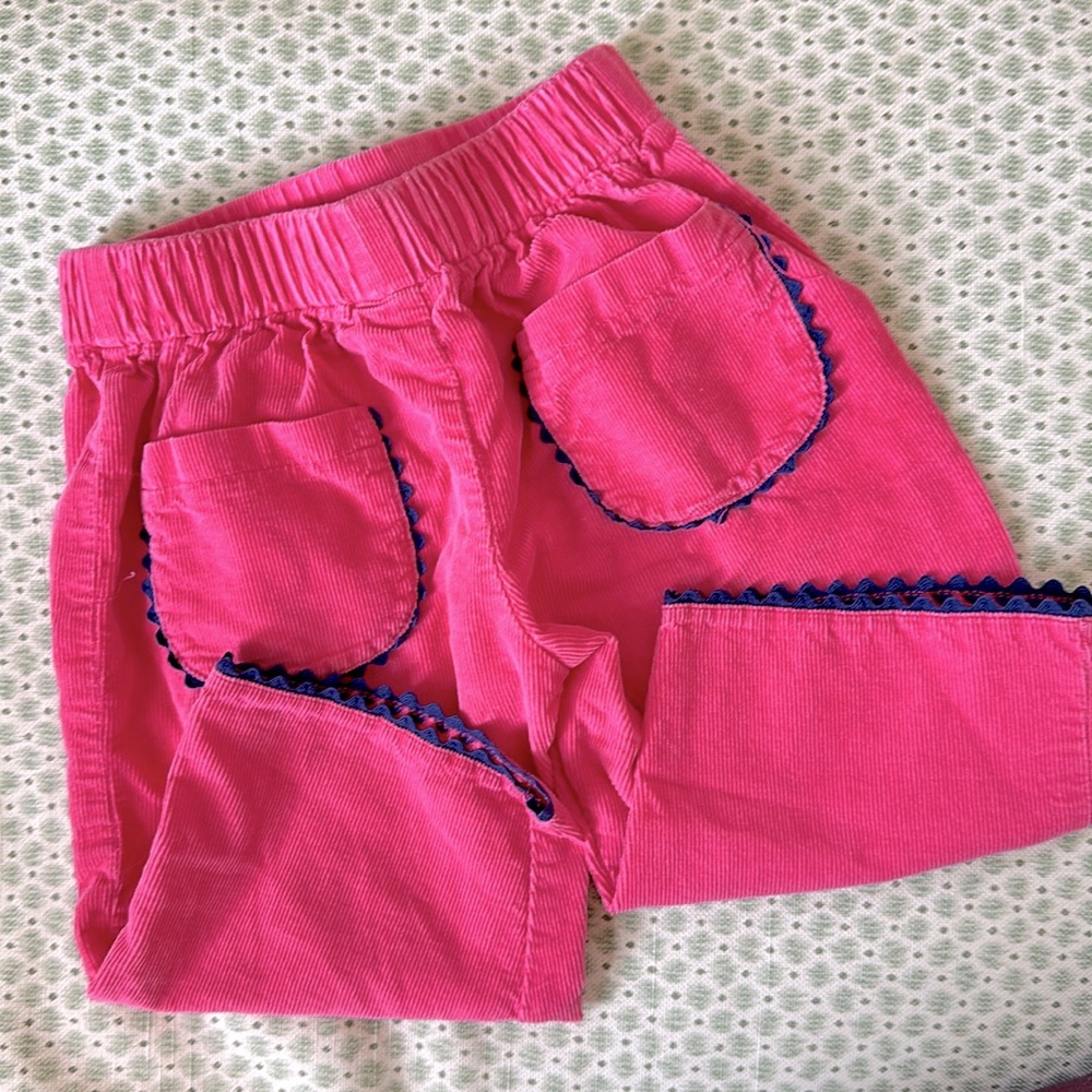 Bella Bliss Hot Pink Corduroys with Navy Ric Rac Detail 
6M